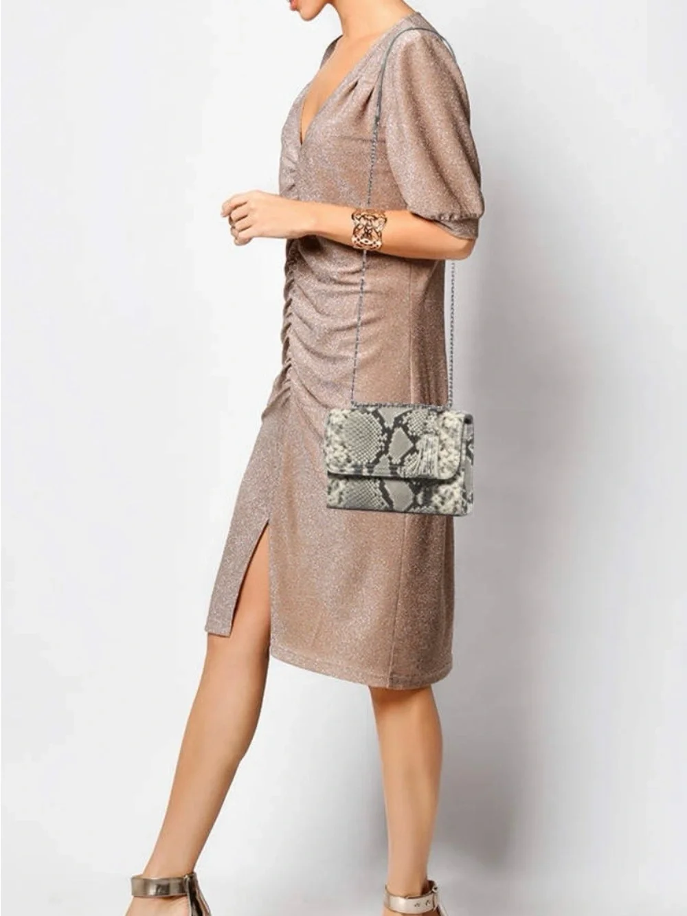 TORY BURCH Fleming Snakeskin Embossed  Crossbody/Shoulder Bag convertible